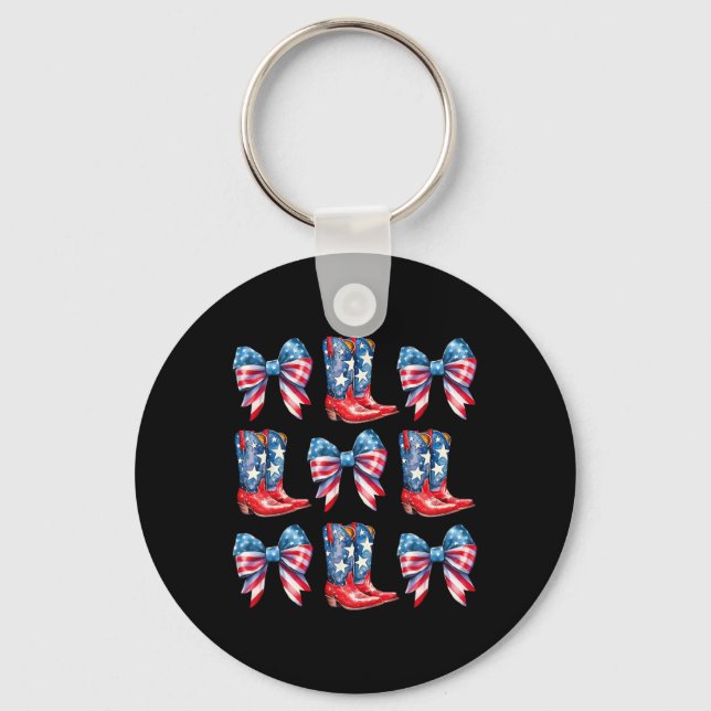 American Flag Boots And Bows 4th Of July Cowgirl W Keychain (Front)