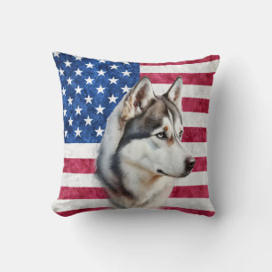 American Flag Border Collie Dog pets Throw Pillow