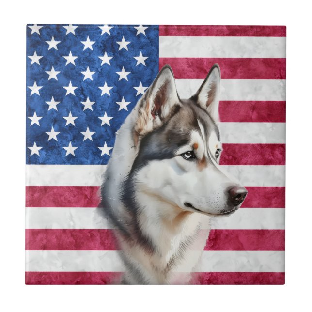 American Flag Border Collie Dog pets Tile (Front)