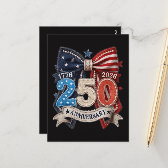 American Flag Bow 250th Anniversary Patriotic  Postcard (Front/Back In Situ)