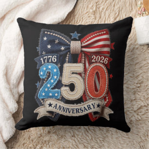 American Flag Bow 250th Anniversary Patriotic Throw Pillow