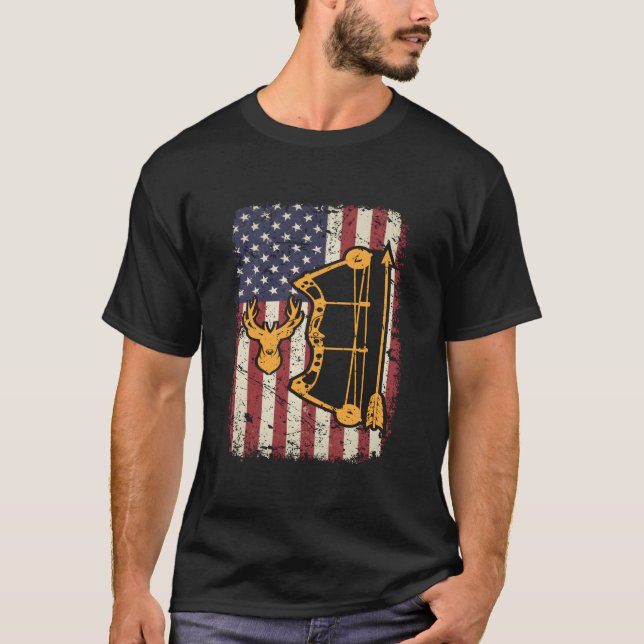 American Flag Bowhunting Bow Archery Usa Deer Hunt T-Shirt (Front)