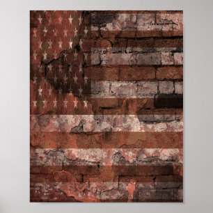 American Flag Brick Wall Poster