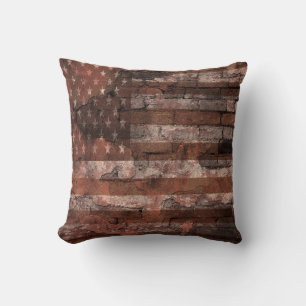 American Flag Brick Wall Throw Pillow