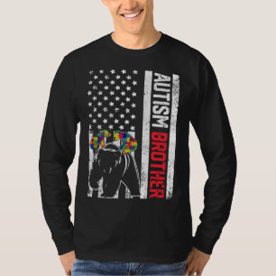 American Flag Brother Bear Autism Awareness Suppor T-Shirt