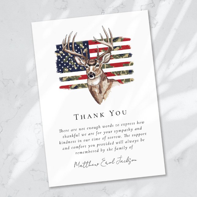 American Flag Buck Deer Sympathy Funeral  Thank You Card (Creator Uploaded)