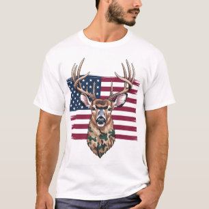 American Flag Buck Shirt   Patriotic Hunting Tee