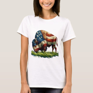 American  Flag Buffalo Bison T-Shirt