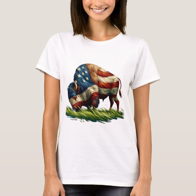American  Flag Buffalo Bison T-Shirt (Front)