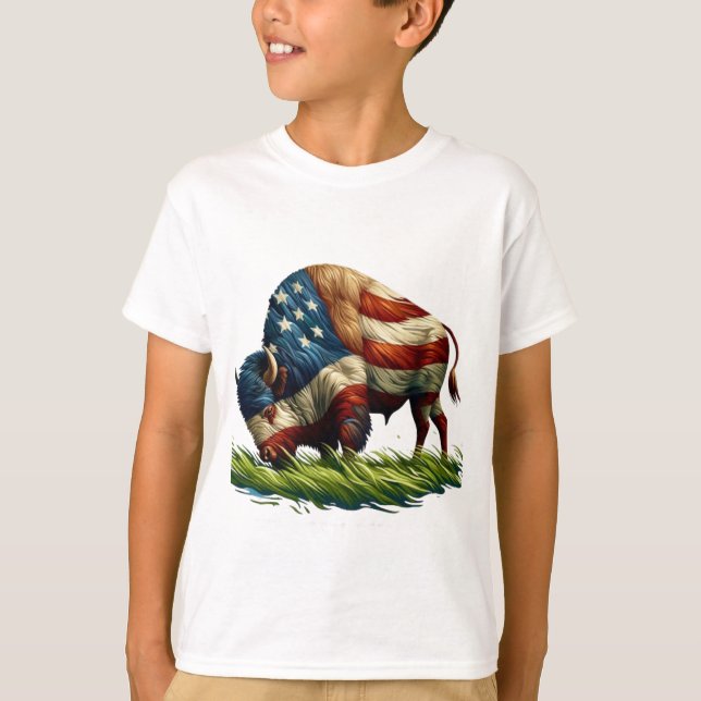 American  Flag Buffalo Bison T-Shirt (Front)