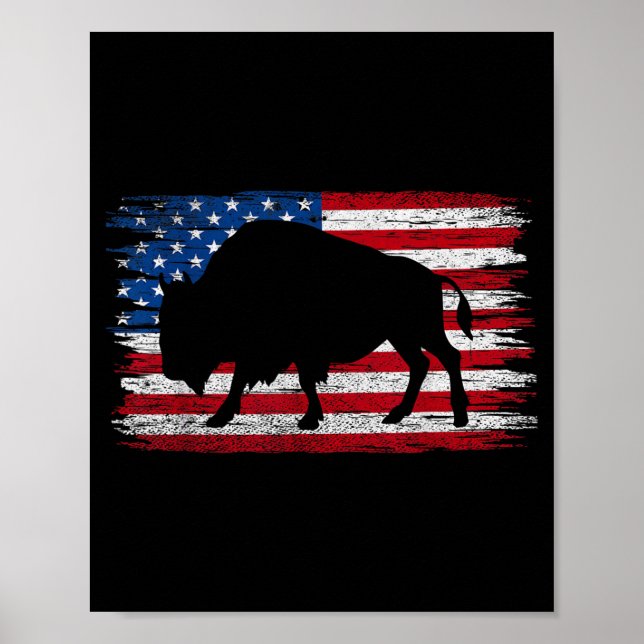 American Flag Buffalo Patriotic Retro Bison Poster (Front)