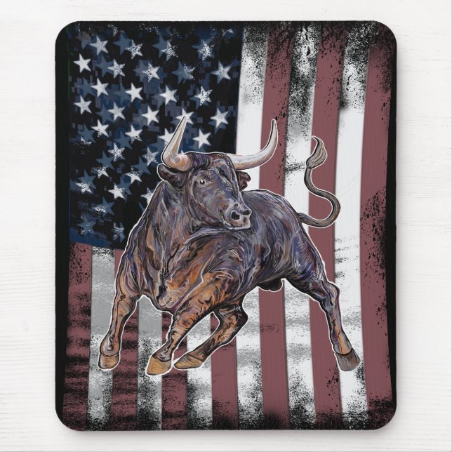 American Flag Bull  Mouse Pad (Front)