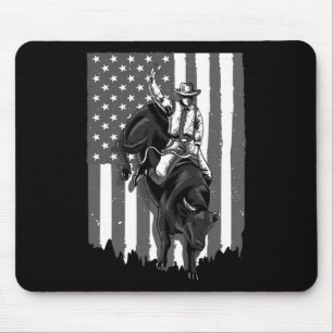American Flag Bull Riding Cowboy 4th Of July Patri Mouse Pad