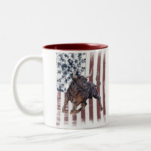 American Flag Bull Two-Tone Coffee Mug