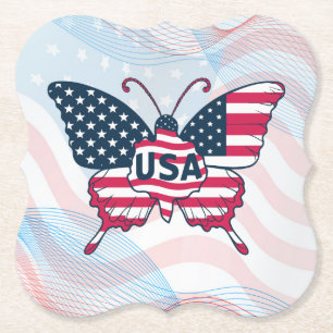 American Flag Butterfly Design-62616 Paper Coaster