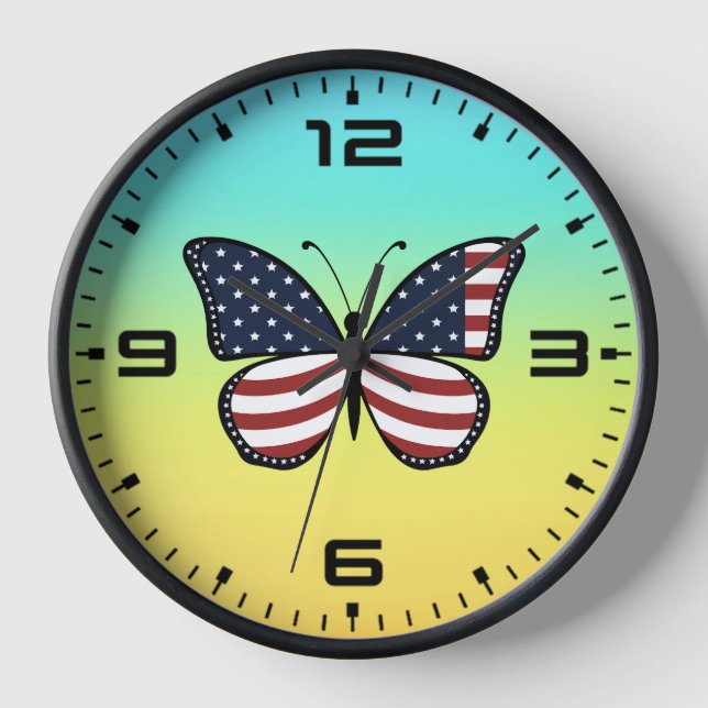 American Flag Butterfly Design Clock (Front)