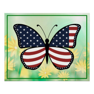 American Flag Butterfly Design Poster