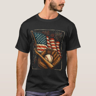American Flag Bysebyll Player Catcher Pitcher Usa  T-Shirt