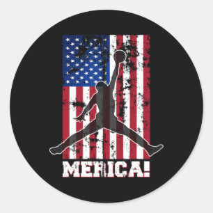 American Flag Bysketbyll Usa Flag 4th Of July Men  Classic Round Sticker
