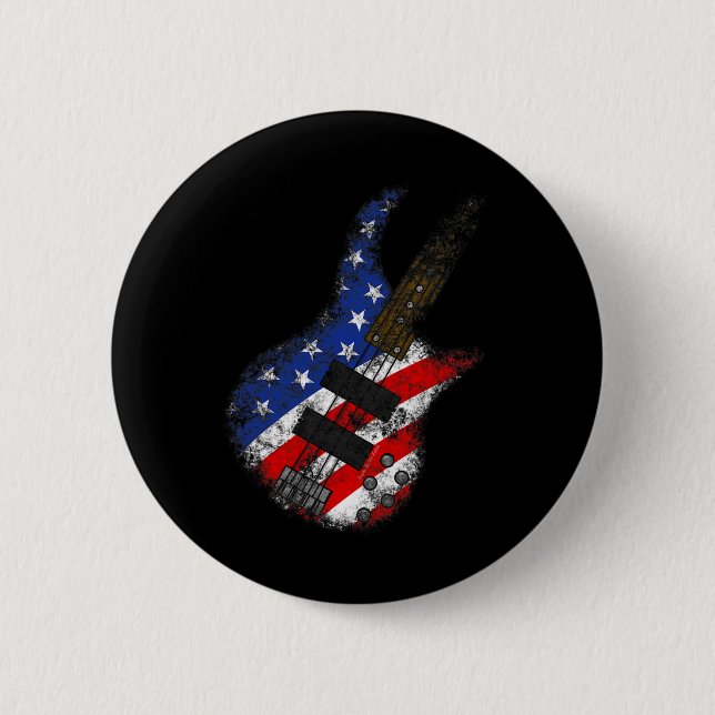 American Flag Byss Guitar Usa Independence Day 4th 2 Inch Round Button (Front)