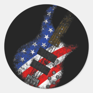 American Flag Byss Guitar Usa Independence Day 4th Classic Round Sticker