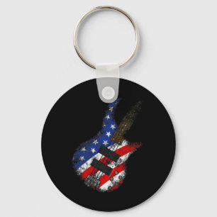 American Flag Byss Guitar Usa Independence Day 4th Keychain