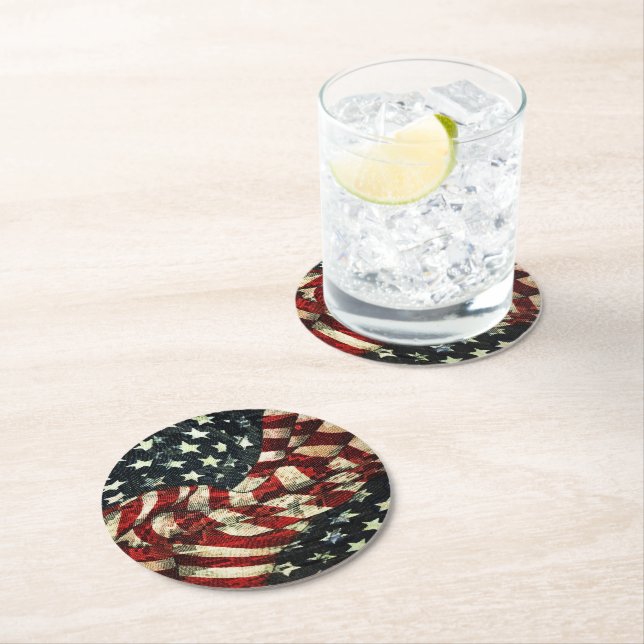 American Flag-Camouflage by Shirley Taylor Round Paper Coaster (Insitu)