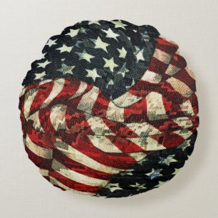 American Flag-Camouflage by Shirley Taylor Round Pillow