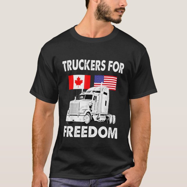 American Flag Canada Flag Freedom Convoy 2022 Truc T-Shirt (Front)