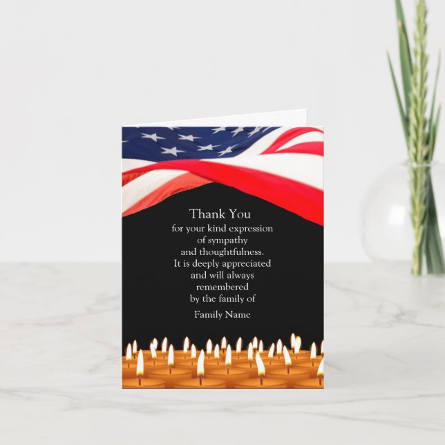American Flag Candle après funérailles Merci Carte (Devant)