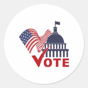 American Flag, Capital Vote Check Mark     Classic Round Sticker