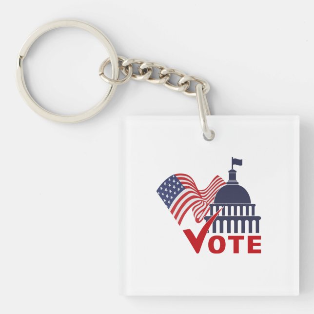 American Flag, Capital Vote Check Mark    Keychain (Front)