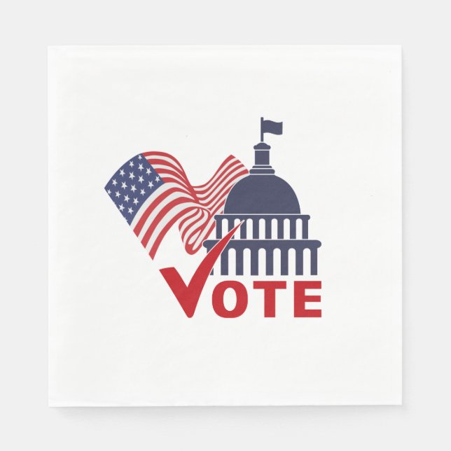 American Flag, Capital Vote Check Mark       Napkin (Front)