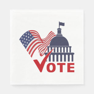 American Flag, Capital Vote Check Mark   Napkin