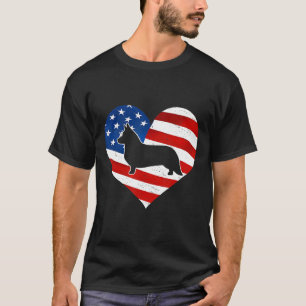 American Flag Cardigan Welsh Corgi Print 4th Of Ju T-Shirt