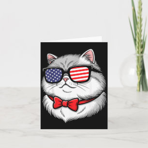 American Flag Cat 4th of July Patriotic Red White Card