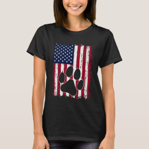 American Flag Cat Dog Paw Print Distressed Vintage T-Shirt
