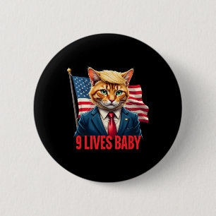 American Flag Cat In Suite Donald Trump Nine Lives 2 Inch Round Button