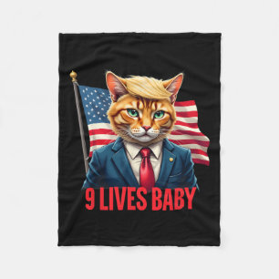 American Flag Cat In Suite Donald Trump Nine Lives Fleece Blanket