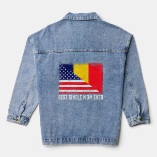 American Flag & Chad Flag Best Single Mom Ever Fam Denim Jacket