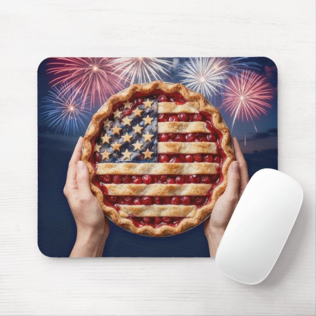 American Flag Cherry Pie Mouse Pad (With Mouse)