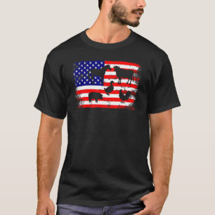 American Flag Chicken Horse Cow Pig Duck Farm Farm T-Shirt