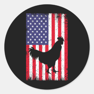 American Flag Chicken Rooster Farm Animal Ranch  Classic Round Sticker