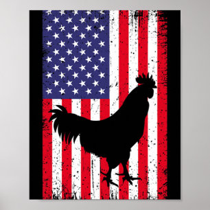 American Flag Chicken Rooster Farm Animal Ranch  Poster