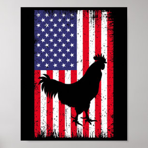 American Flag Chicken Rooster Farm Animal Ranch Poster