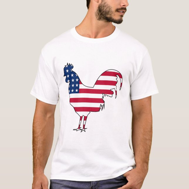 American flag chicken rooster hen Sticker T-Shirt (Front)