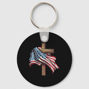 American Flag Christian Cross Jesus 4th Of July Me Keychain