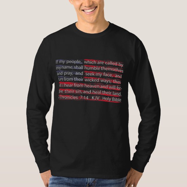 American Flag Christian Scripture 2 Chronicles 714 T-Shirt (Front)