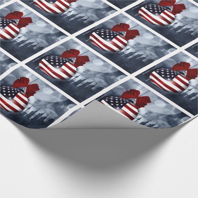 American Flag Christmas Ornament  and Skyline Wrapping Paper (Corner)