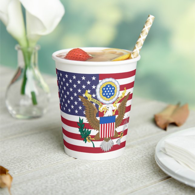 American Flag & Coat of Arms, United States Paper Cups (Insitu)